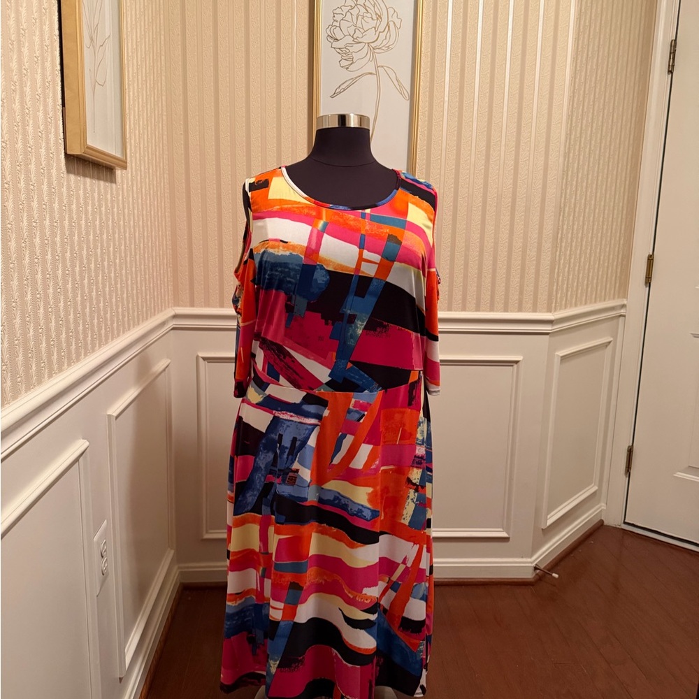 Ashley Stewart Bold Abstract Pink Orange Blue Print Dress NEW w/Tags!!